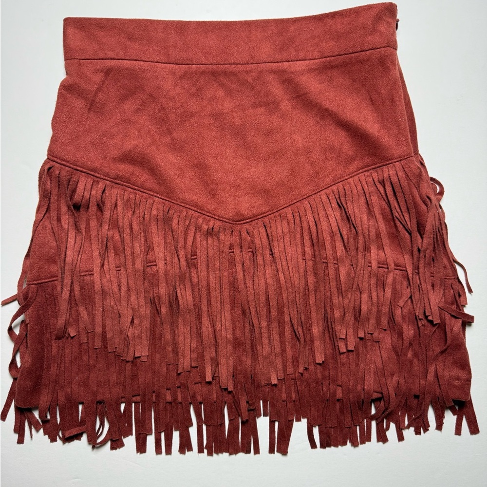 Altar’d State Rust Fringe Mini Skirt XS Boho Western